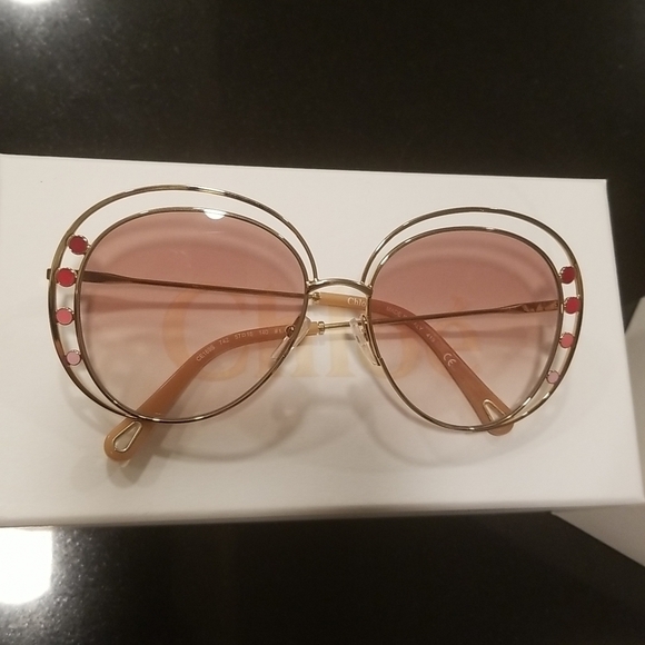 ?CHLOE? Delilah Sunglasses ~ Gold Frame Gradient Brown Lenses CE169742 New
